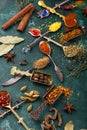 Assortment of diffferent Indian spices and herbs