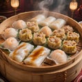 Assorted Dimsums in a bamboo steamer Royalty Free Stock Photo