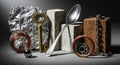 An assortment of diverse materials and objects is arranged for a still life composition. Royalty Free Stock Photo