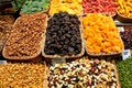 Assortment of dried fruit an nuts at the boqueria market in Barcelona Royalty Free Stock Photo