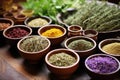 assortment of dried herbs for making essential oils