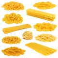 Assortment of dry pasta isolated on white