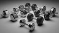 Highlighting the metallic sheen and contours of each dumbbell again Royalty Free Stock Photo