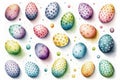 Assortment of Easter eggs on a white background. Generative AI