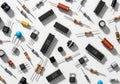 Assortment of Electronic Components Scattered on a White Surface Royalty Free Stock Photo
