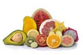 Assortment of exotic fresh fruits sliced