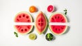 Watermelon, tomato, lime, lemon, orange, dessert with vitamins. AI generated. Royalty Free Stock Photo