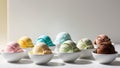 Assortment of Flavored Ice Cream Scoops in Bowls. Royalty Free Stock Photo