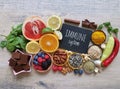 Immune boosting foods, assortment of food to boost immune system, healthy eating for strong immunity Royalty Free Stock Photo