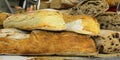 Assortment of french sourdough bread sold in bakery