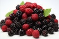 Assortment of fresh berries arrangement for a vibrant breakfast on white background