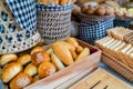 Assortment of fresh bread on table in buffet Royalty Free Stock Photo