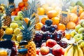 Assortment of colorful fresh fruits at market. Concept of natural and fresh food Royalty Free Stock Photo