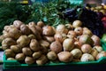 Assortment of fresh fruits and vegetables on market counter Royalty Free Stock Photo