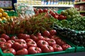 Assortment of fresh fruits and vegetables on market counter Royalty Free Stock Photo