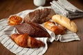 Assortment of fresh golden baked goods. Bread and buns Royalty Free Stock Photo