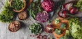 Assortment of fresh organic farmer vegetables food for cooking vegan vegetarian diet and nutrition. Royalty Free Stock Photo