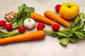 Assortment fresh organic vegetables. Food cooking stone background Royalty Free Stock Photo