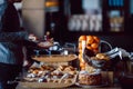 Assortment of fresh pastry on table in buffet Royalty Free Stock Photo