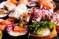 Assortment Fresh Sushi Rolls on Plate Seaweed Focus