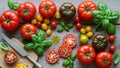 Varieties include large red small cherry and yellow tomatoes Royalty Free Stock Photo