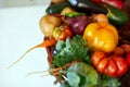 Assortment of fresh vegetables in a basket, bio healthy, organic food on white background Royalty Free Stock Photo