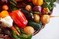 Assortment of fresh vegetables in a basket, bio healthy, organic food on white background Royalty Free Stock Photo