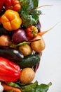 Assortment of fresh vegetables in a basket, bio healthy, organic food on white background Royalty Free Stock Photo