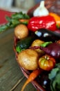 Assortment of fresh vegetables in a basket, bio healthy, organic food Royalty Free Stock Photo