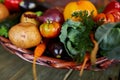 Assortment of fresh vegetables in a basket, bio healthy, organic food Royalty Free Stock Photo