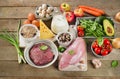 Assortment of Fresh Vegetables and Meats for Healthy Diet on wo