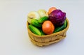 Assortment of fresh vegetables wooden background Royalty Free Stock Photo