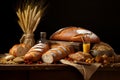 Assortment of freshly baked bread on a rustic wooden table Royalty Free Stock Photo