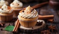 assortment of freshly baked cupcakes with cream cheese frosting and cinnamon sprinkle