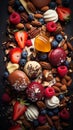 an assortment of fruit and nuts on a black background Royalty Free Stock Photo