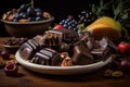 assortment of fruits and nuts covered in rich, creamy chocolate