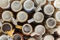 Assortment of full, frothy german beer mugs