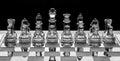 Assortment of glass chess pieces on a board with black and white shade Royalty Free Stock Photo