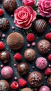 Artful Assortment of Gourmet Chocolates with Decorative Elements Display Royalty Free Stock Photo