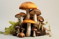 An assortment of harmoniously arranged mushrooms on a luminous studio background