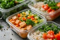 Assortment of healthy food dishes. Top view. Overhead shot of multiple food dishes on table. various sets of food. Healthy take