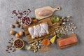 An assortment of healthy food sources of protein and vitamins. Royalty Free Stock Photo