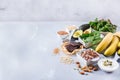 Assortment of healthy high magnesium sources food Royalty Free Stock Photo