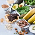 Assortment of healthy high magnesium sources food Royalty Free Stock Photo