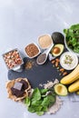 Assortment of healthy high magnesium sources food Royalty Free Stock Photo