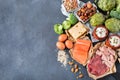 Assortment of healthy protein source and body building food Royalty Free Stock Photo