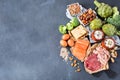 Assortment of healthy protein source and body building food Royalty Free Stock Photo