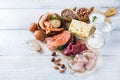 Assortment of healthy protein source and body building food Royalty Free Stock Photo