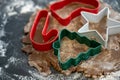 Assortment of Holiday Cookie Cutters Pressed Into Dough
