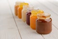 Assortment of homemade baby food Royalty Free Stock Photo